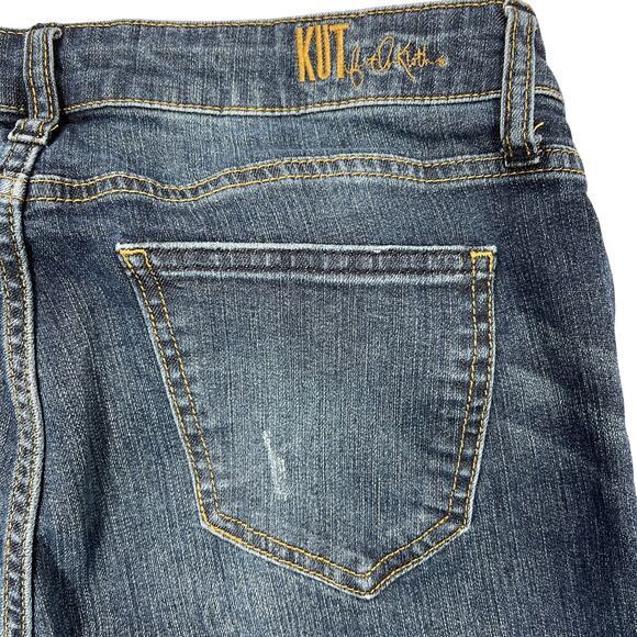 Kut from Kloth Katy Boyfriend Jeans Sz 8 Dark Wash Raw Hem Fringe Stretch Denim - Picture 7 of 9